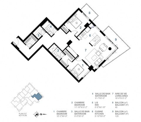 Floor plan for 2 beds, 2 baths, 1209 sqft